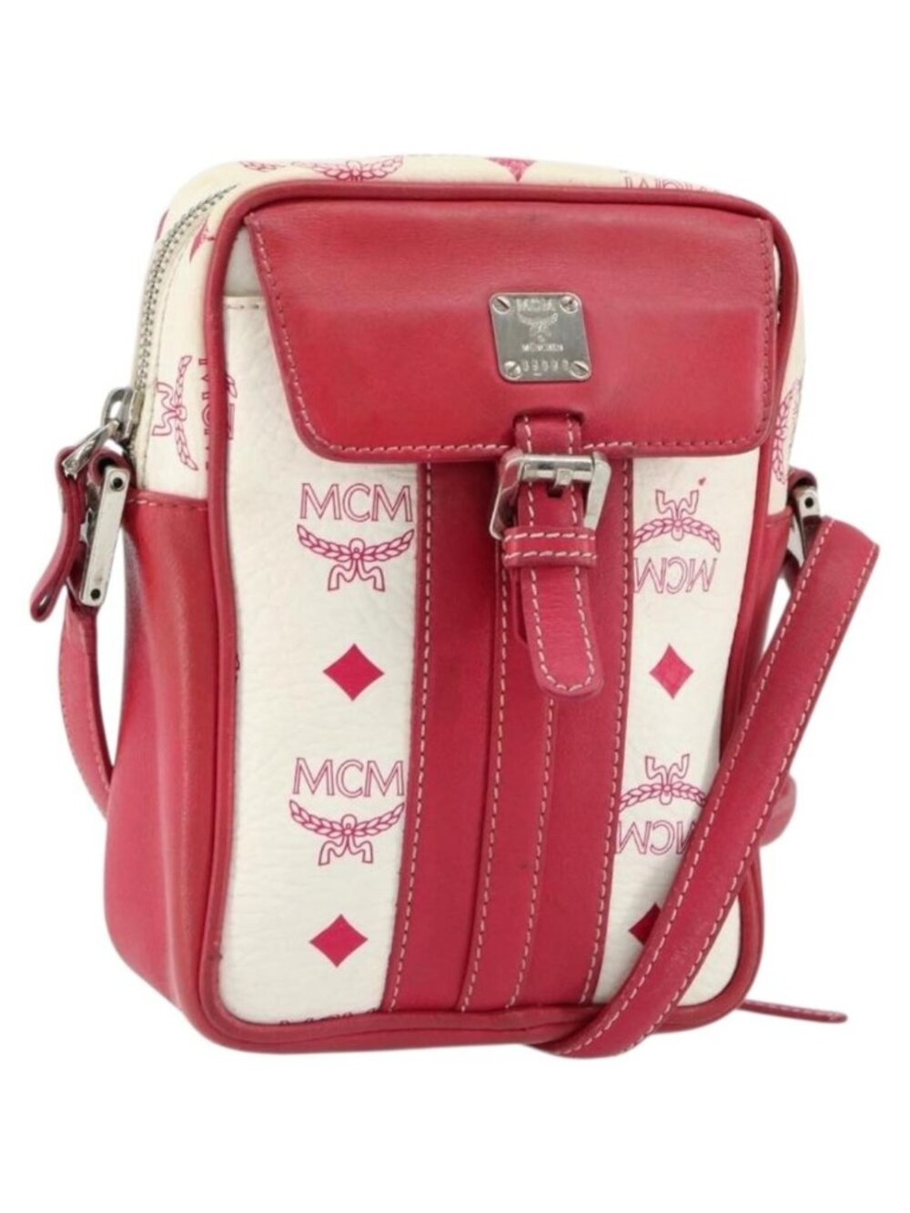 MCM Vicetos Logogram Shoulder Bag PVC Leather White Silver